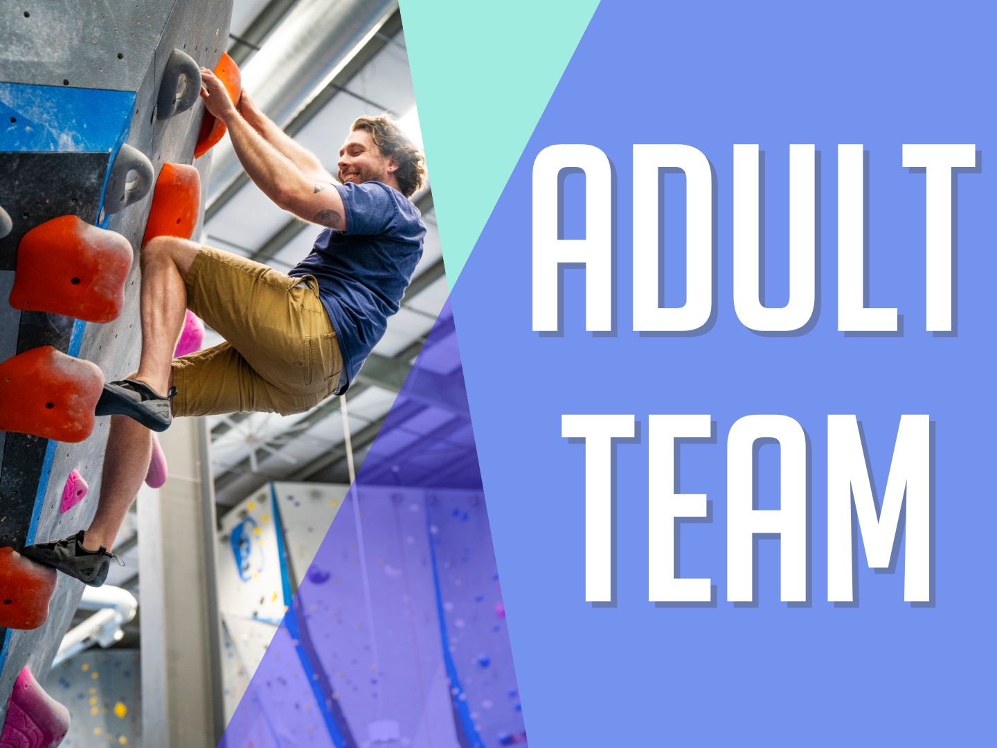 caption reads: adult team image of adult male climbing