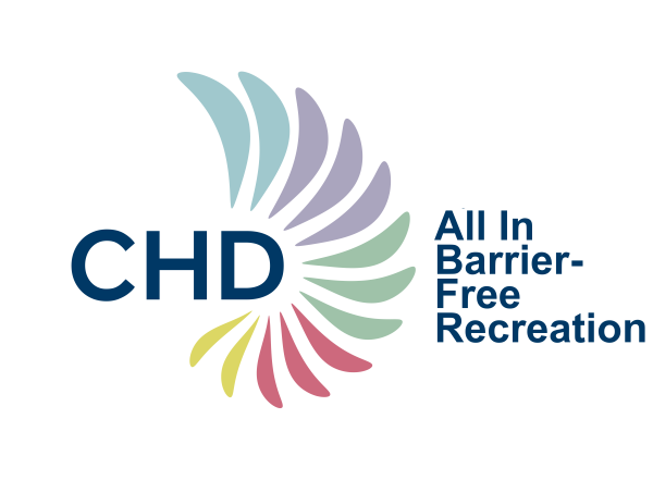This is the CHD's (Center for Human Development) Logo. Colorful petals surround the letters CHD and text reads: All In Barrier-Free Recreation.