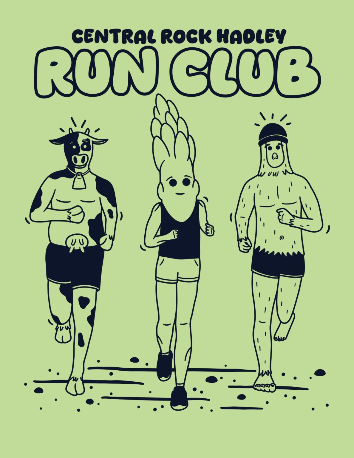 Flyer for a running club at Central Rock Gym Hadley - photo of characters running