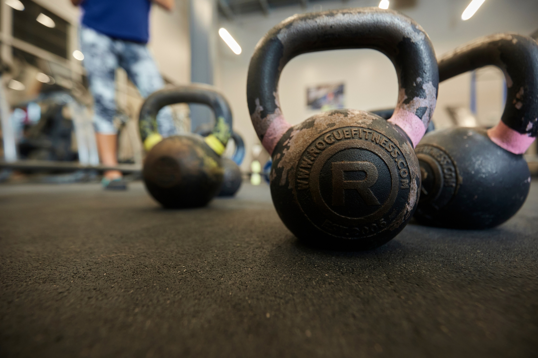 Close up image of kettle bells in the fitness room.