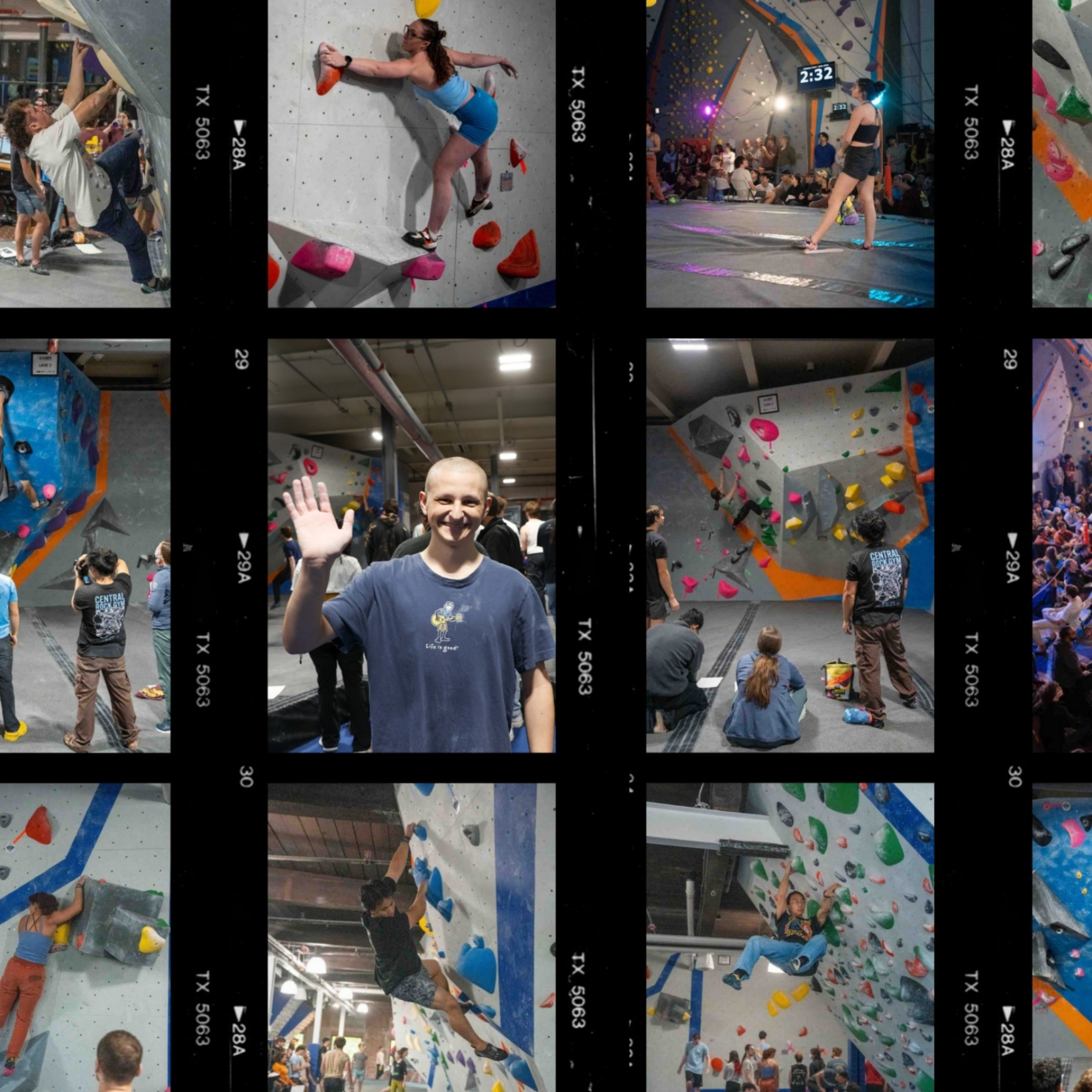 Collage of climbers from Salt City Showdown 2025, a bouldering competition.