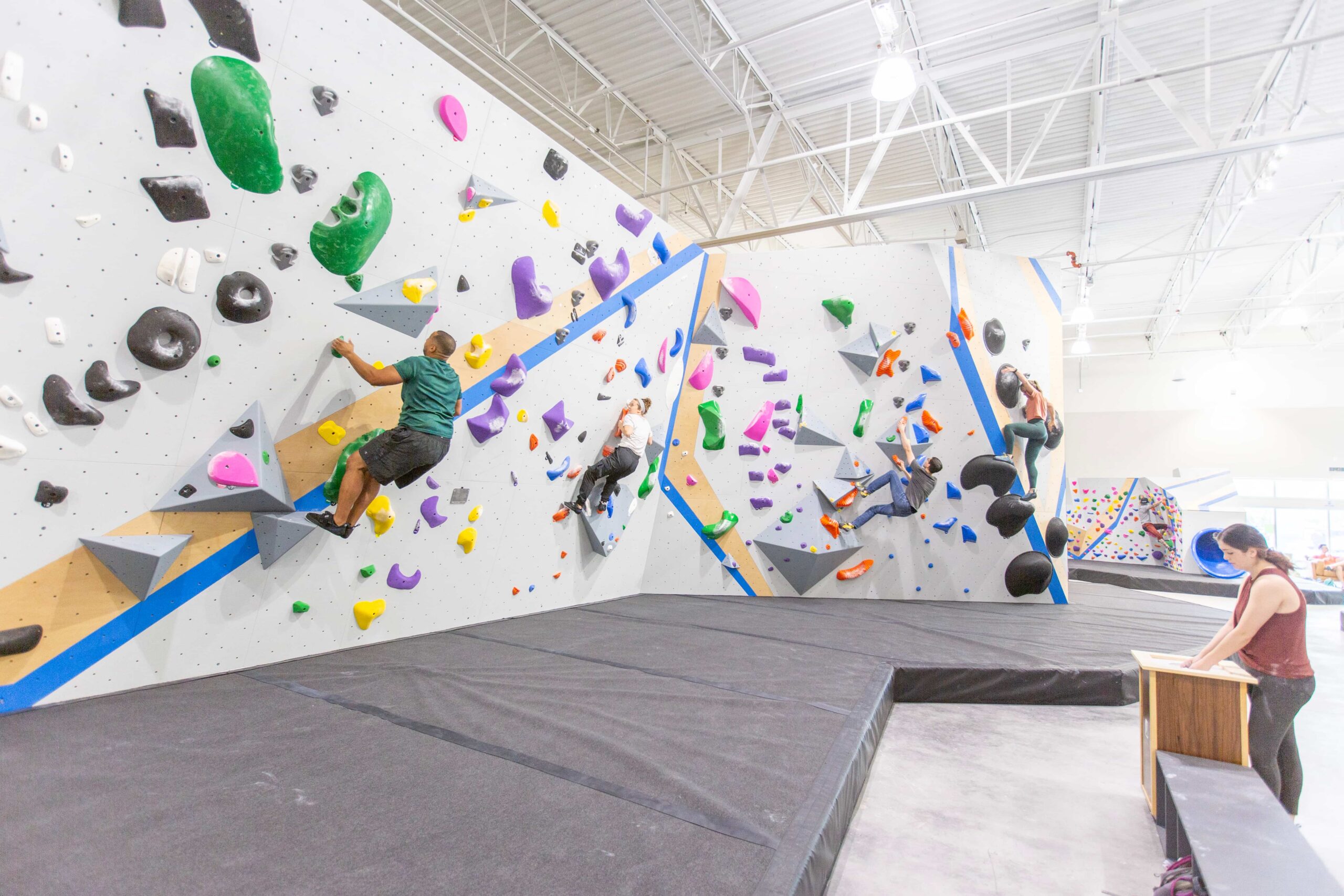 A group of people bouldering