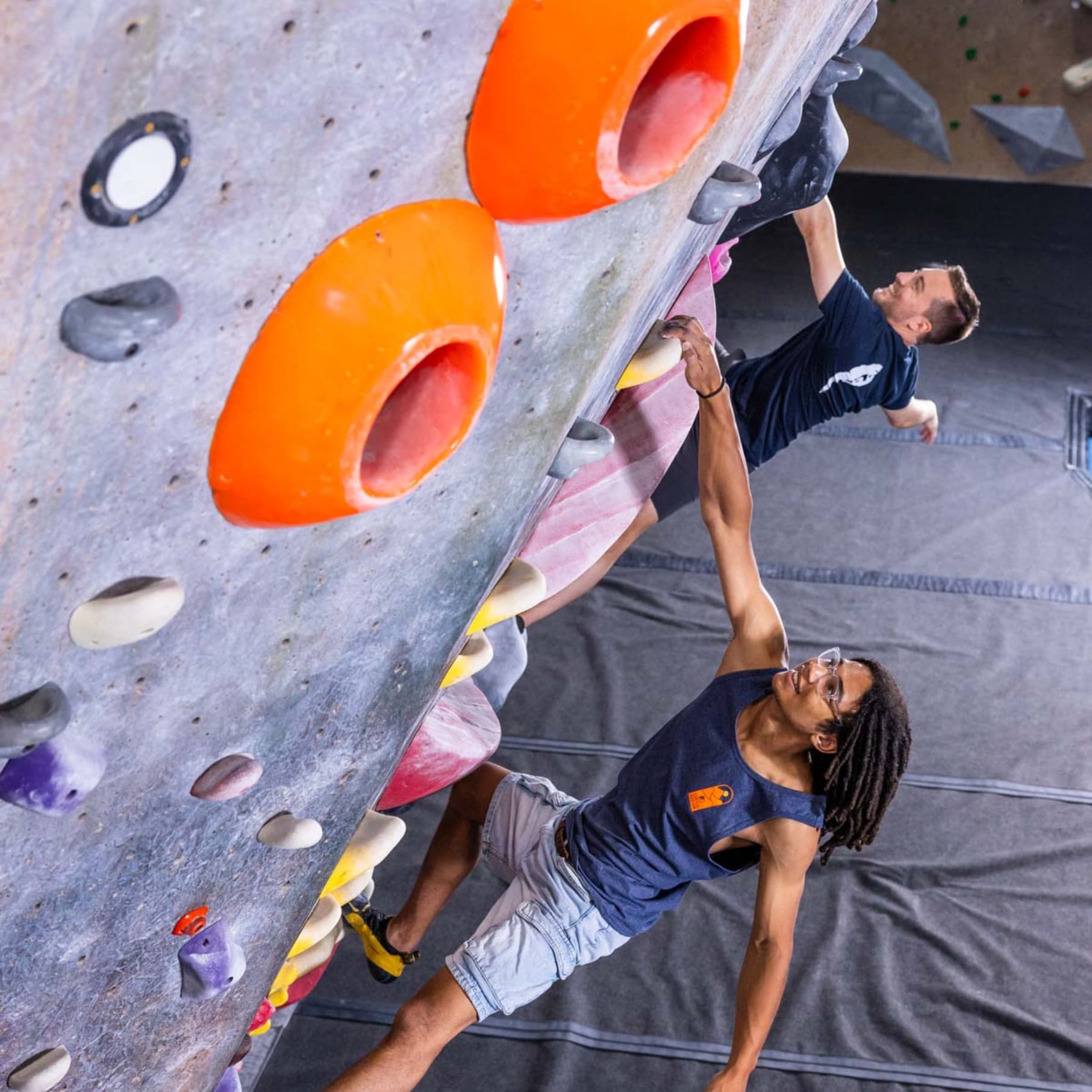 Two men bouldering at Central Rock Gym