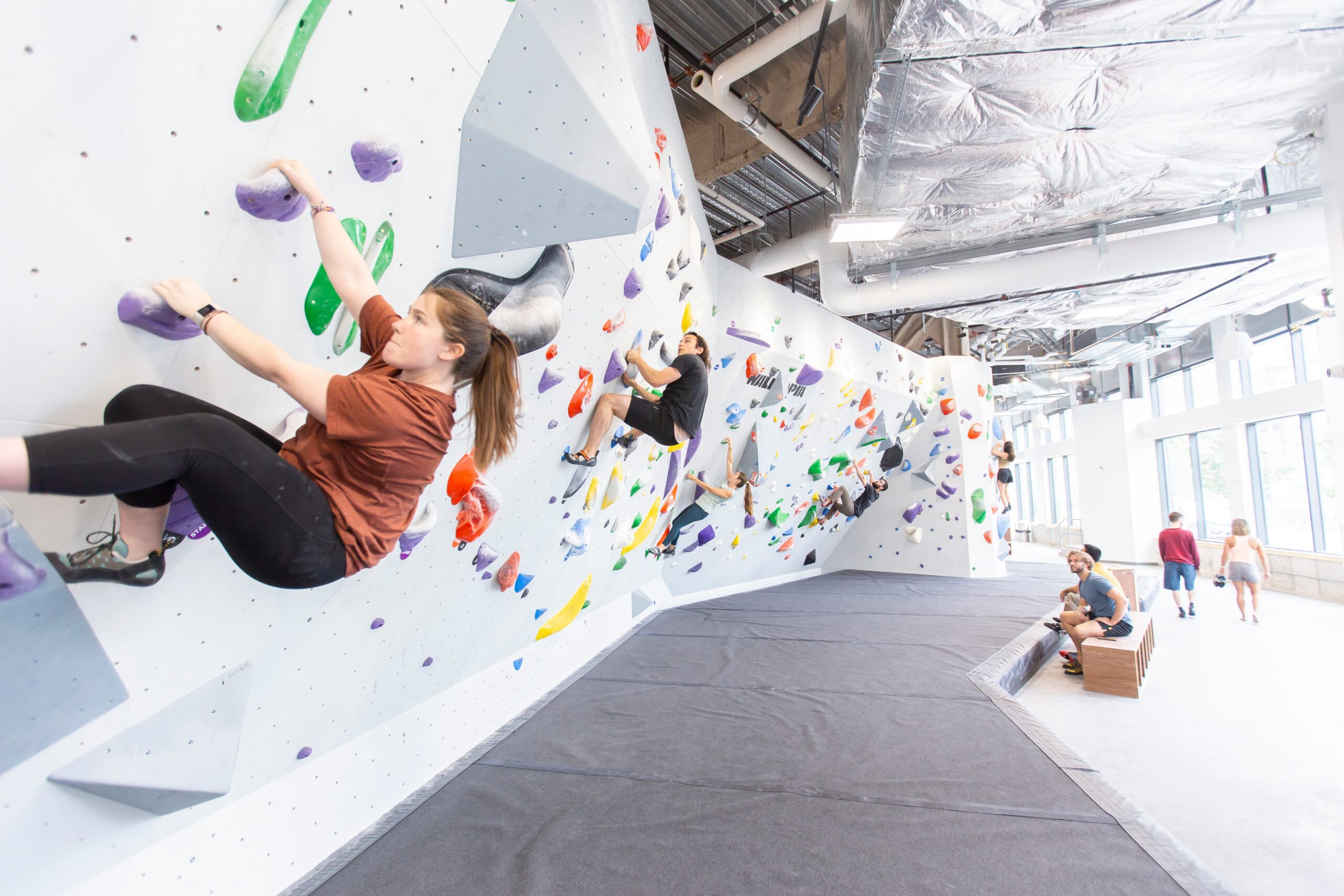a group of people Bouldering at Central Rock Gym
